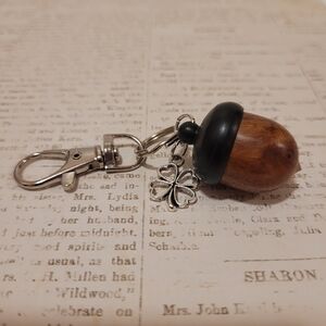 Wooden Acorn Shape Trinket Box Keychain with Nature Themed Mini Trinkets Inside